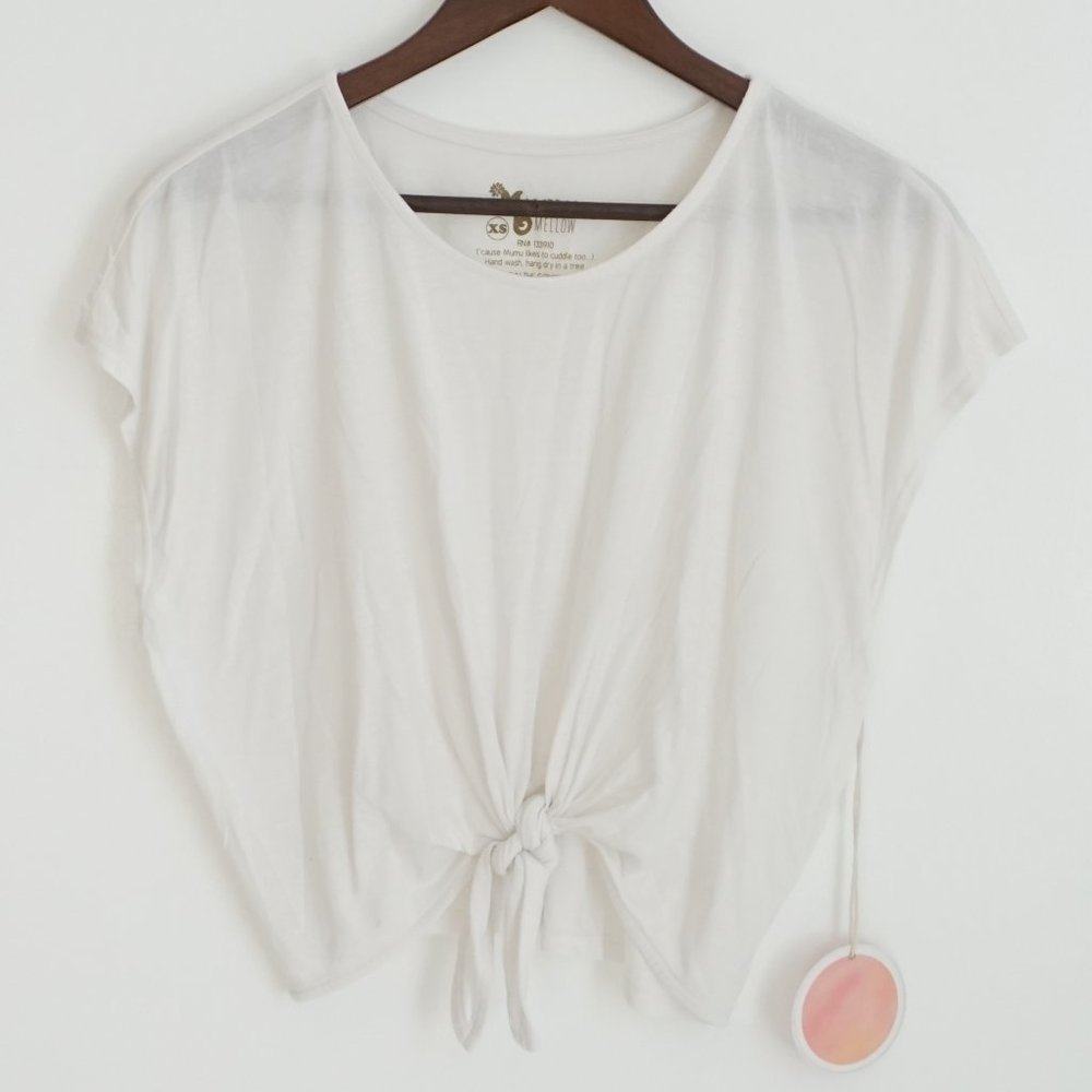Ivory Cropped Tie Front Top XS